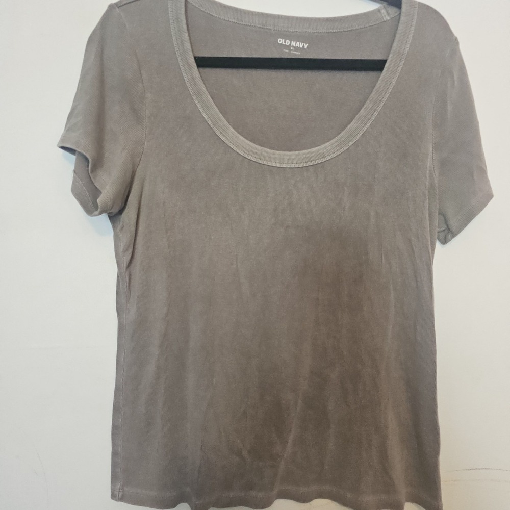 Old Navy Ribbed Stretch Knit Scoop Neck Short Sleeve Tee Top Women's XL Espresso